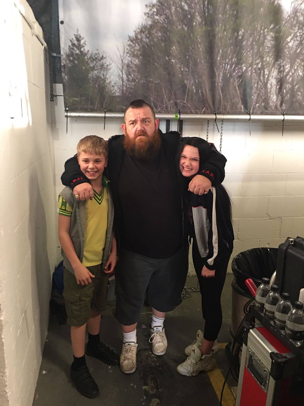 Thomas Willey with Nick Frost on set