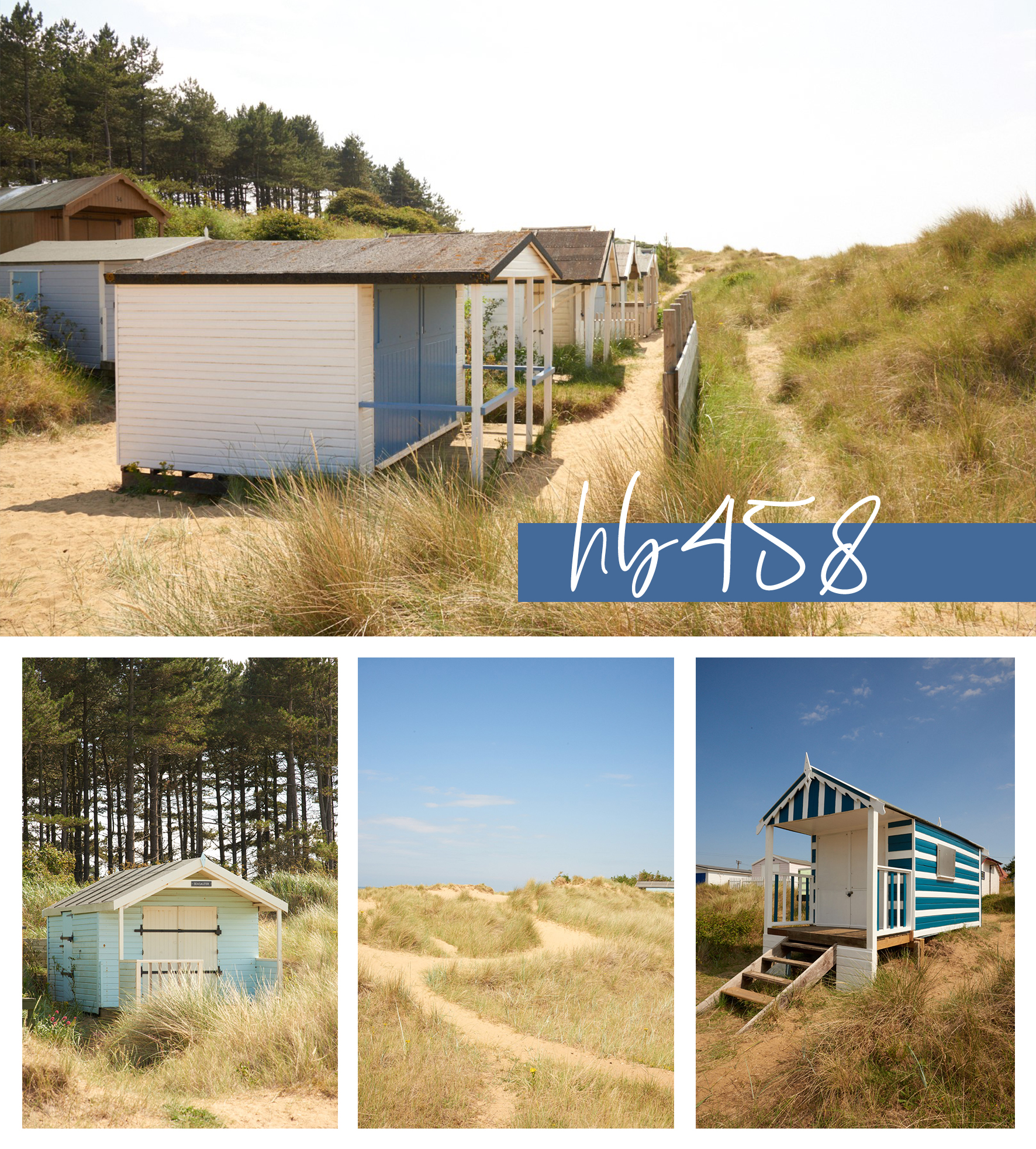 A collection of images from this white sandy beach and grassy sand dunes.